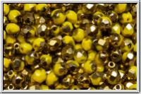 B�hm. Glasschliffperle, feuerpol., 4mm, yellow, op., half brass, 50 Stk.