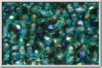 B�hm. Glasschliffperle, feuerpol., 4mm, aqua, med., trans., half volcano, 50 Stk.