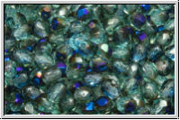 B�hm. Glasschliffperle, feuerpol., 4mm, aqua, trans., half azuro, 50 Stk.