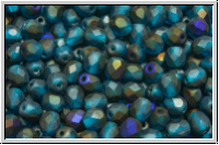 B�hm. Glasschliffperle, feuerpol., 4mm, blue, capri, trans., half volcano, matte, 50 Stk.