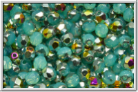B�hm. Glasschliffperle, feuerpol., 4mm, aqua, lt., opal, half marea, 50 Stk.