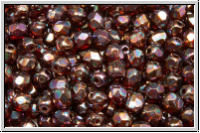 B�hm. Glasschliffperle, feuerpol., 4mm, hyacinth, dk., trans., vega iris., luster, 50 Stk.