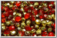 B�hm. Glasschliffperle, feuerpol., 4mm, hyacinth, dk., trans., half brass, 50 Stk.