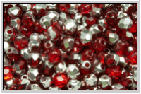 B�hm. Glasschliffperle, feuerpol., 4mm, siam, trans., half silver, 50 Stk.