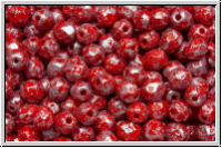 B�hm. Glasschliffperle, feuerpol., 4mm, red, op., splash silver, 50 Stk.