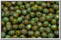 B�hm. Glasschliffperle, feuerpol., 4mm, aqua, op., picasso, 50 Stk.
