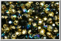 B�hm. Glasschliffperle, feuerpol., 4mm, black, op., golden AB, 50 Stk.