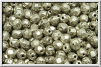 B�hm. Glasschliffperle, feuerpol., 4mm, silver, old, met., 50 Stk.
