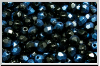B�hm. Glasschliffperle, feuerpol., 4mm, black, op., half night blue, 50 Stk.