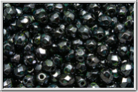 B�hm. Glasschliffperle, feuerpol., 4mm, black, op., blue/brown marbled, 50 Stk.