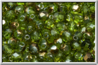 B�hm. Glasschliffperle, feuerpol., 4mm, olivine, trans., half valentinite, 50 Stk.