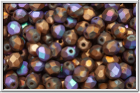 B�hm. Glasschliffperle, feuerpol., 4mm, crystal, trans., glittery bronze, matte, 50 Stk.