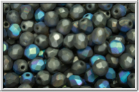 B�hm. Glasschliffperle, feuerpol., 4mm, crystal, trans., glittery graphite, matte, 50 Stk.