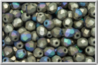 B�hm. Glasschliffperle, feuerpol., 4mm, crystal, trans., glittery argentic, matte, 50 Stk.