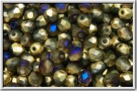 B�hm. Glasschliffperle, feuerpol., 4mm, crystal, trans., california blue, matte, 50 Stk.