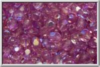 B�hm. Glasschliffperle, feuerpol., 4mm, crystal, trans., amethyst luster, AB, 50 Stk.