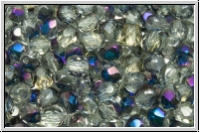B�hm. Glasschliffperle, feuerpol., 4mm, crystal, trans., half blue flair, 50 Stk.