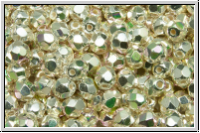 B�hm. Glasschliffperle, feuerpol., 4mm, crystal, trans., sterling silver plated, AB, 50 Stk.