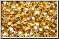 B�hm. Glasschliffperle, feuerpol., 4mm, crystal, trans., full 24kt gold plated, AB, 50 Stk.
