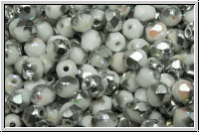 B�hm. Glasschliffperle, feuerpol., 4mm, white, op., half silver AB, 50 Stk.