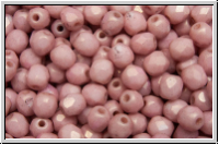 B�hm. Glasschliffperle, feuerpol., 4mm, white, op., rose marbled, matte, 50 Stk.