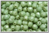 B�hm. Glasschliffperle, feuerpol., 4mm, white, op., lt. green marbled, matte, 50 Stk.