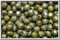 B�hm. Glasschliffperle, feuerpol., 4mm, white, op., blue/brown mineralic, 50 Stk.