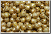B�hm. Glasschliffperle, feuerpol., 4mm, white, op., beige marbled, 50 Stk.