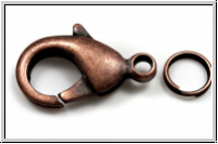 Karabiner "glatt", 23x12mm, antikkupferfb., mit Splitring, Messing, 1 Stk.