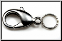 Karabiner "glatt", 23x12mm, antiksilberfb., mit Splitring, Messing, 1 Stk.