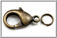 Karabiner "glatt", 23x12mm, antikmessingfb., mit Splitring, Messing, 1 Stk.