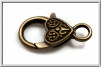 Karabiner "DoubleHeart", 26x13mm, antikmessingfb., Metall, 1 Stk.
