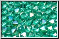 b�hm. Glasperle, Bicone, 6mm, aqua green, trans., AB, 30 Stk.