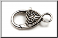Karabiner "DoubleHeart", 26x13mm, antiksilberfb., Metall, 1 Stk.