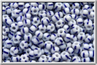 PR-11-03330, PRECIOSA Rocailles, 11/0, white, op., 4 blue stripes, 20g
