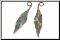 Anh�nger "Oleander" (Statement), 75x16x2mm, antikmessing, patina, Metall, 1 Stk.