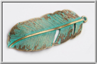 Anh�nger "Feder" (Statement), 44x17x2mm, antikmessing, patina, Metall, 1 Stk.