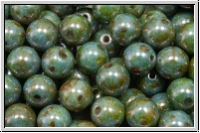 b�hm. Glasperle, rund, 6mm, white, op., blue/brown marbled, 25 Stk.