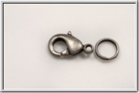 Karabiner "glatt", 12x6mm, hematite, matt, Messing, 1 Stk.
