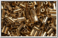 TBU-1-0989, TOHO Bugle 1", 3mm, crystal, trans., gold-ld., 10g