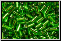 TBU-1-0027, TOHO Bugle 1", 3mm, peridot, trans., silver-ld., 10g