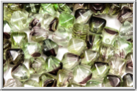 b�hm. Glasperle, Bicone, 6mm, crystal, trans., lt. green/brown ombriert, 30 Stk.