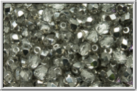 B�hm. Glasschliffperle, feuerpol., 4mm, crystal, trans., half silver, 50 Stk.