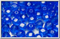 B�hm. Glasschliffperle, feuerpol., 6mm, sapphire, trans., 25 Stk.