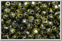 B�hm. Glasschliffperle, feuerpol., 4mm, black, op., yellow, tweedy, 50 Stk.