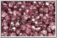B�hm. Glasschliffperle, feuerpol., 4mm, crystal, trans., half apollo, pink, 50 Stk.