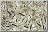 MBU-1-0001, MIYUKI Bugles, Nr. 1 (3mm), crystal, trans., silver-ld., 10 g