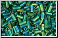 MBU-1-0156fr, MIYUKI Bugles, Nr. 1 (3mm), emerald, dk., trans., matte, AB, 10 g