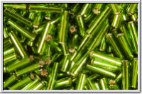 MBU-2-0026, MIYUKI Bugles, Nr. 2 (6mm), olivine, trans., silver-ld., 10 g