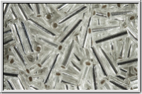 MBU-2-0001, MIYUKI Bugles, Nr. 2 (6mm), crystal, trans., silver-ld., 10 g